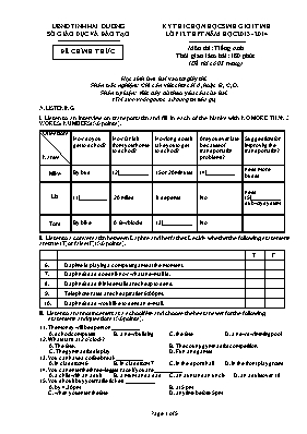 Đề thi học sinh giỏi tỉnh môn Tiếng Anh Lớp 12 - Năm học 2013-2014 - Sở GD & ĐT Hải Dương (Có đáp án)